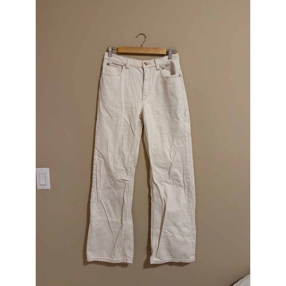 We The Free People Carpenter Jeans Cream Off White Wide Leg Utility Pants 26